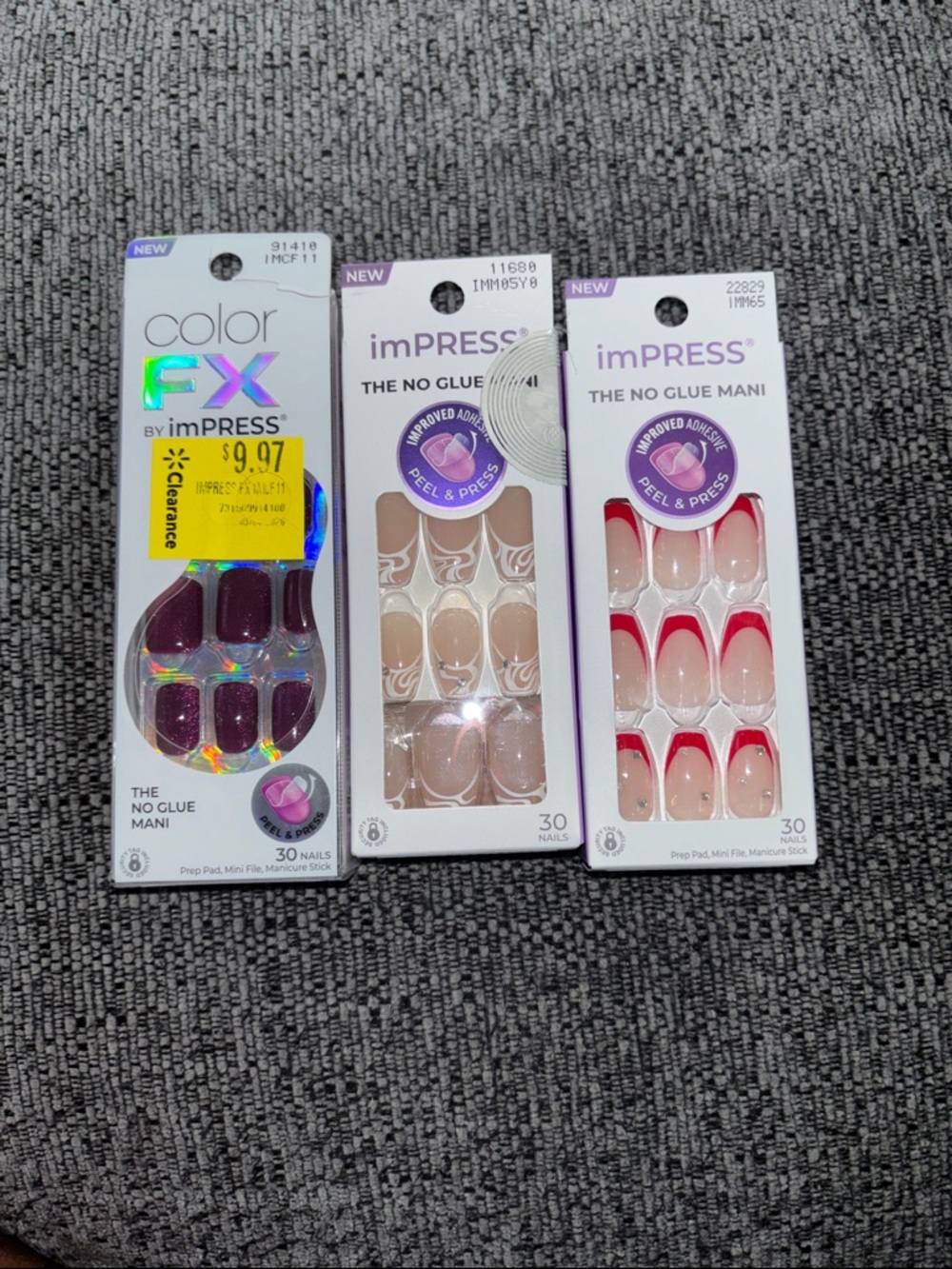 imPRESS Press-On Nail Set Trio in Burgundy, Nude & Red- new never used